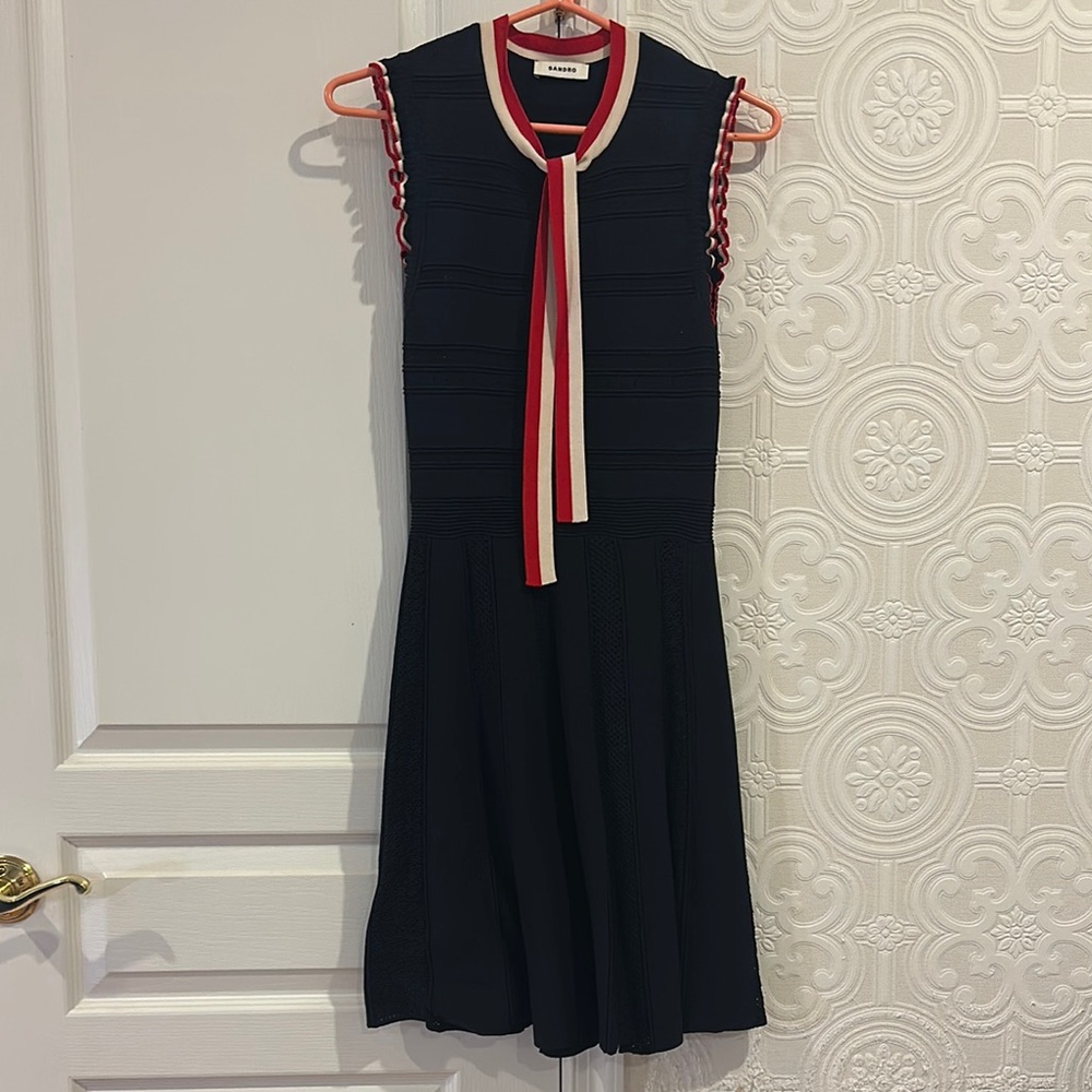 Sandro Blue Sheath Midi Dress Crew Neck